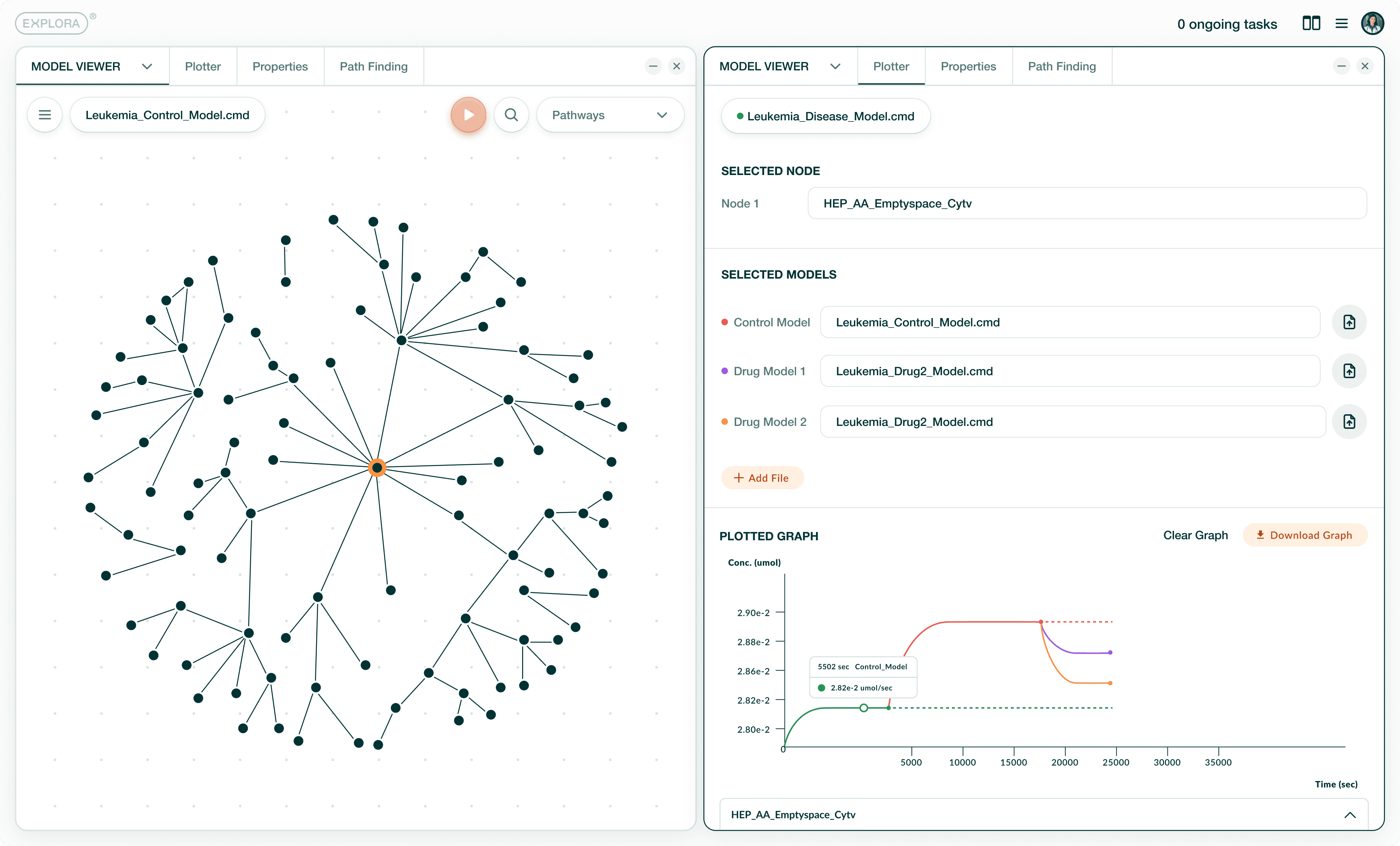 Explora biotech research platform interface
